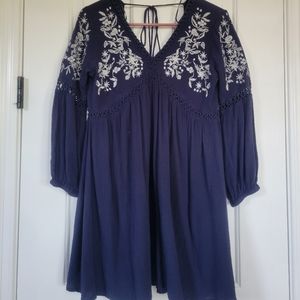 Blue Long Sleeve Floral Dress
